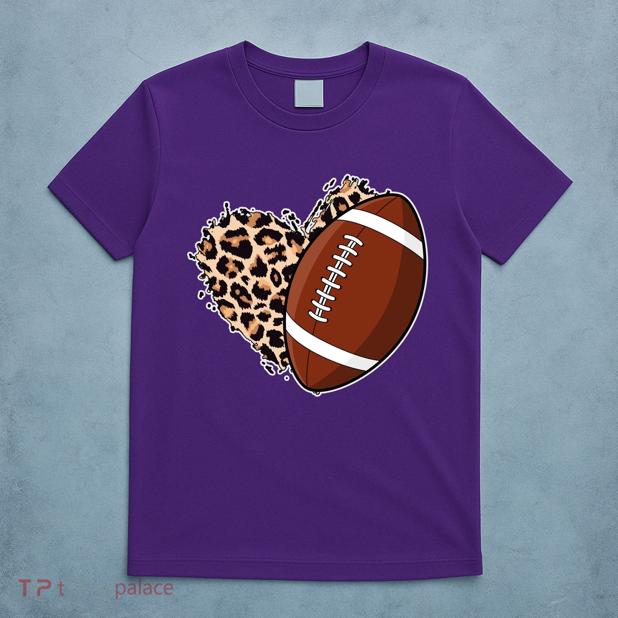 Leopard Print Heart Love Football Fan T-Shirt