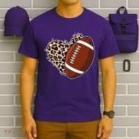 Leopard Print Heart Love Football Fan T-Shirt thumb 6