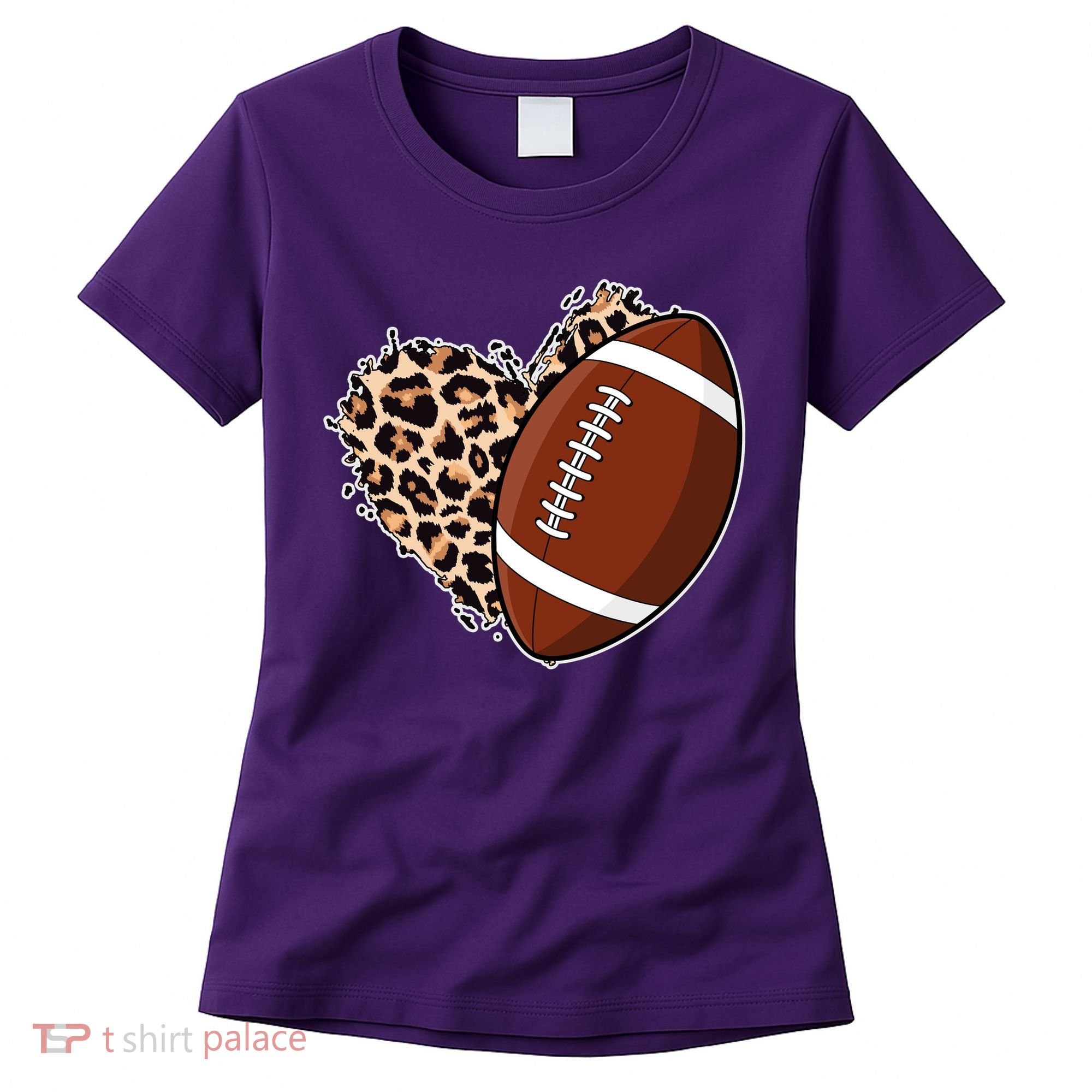 Leopard Print Heart Love Football Fan Women's T-Shirt