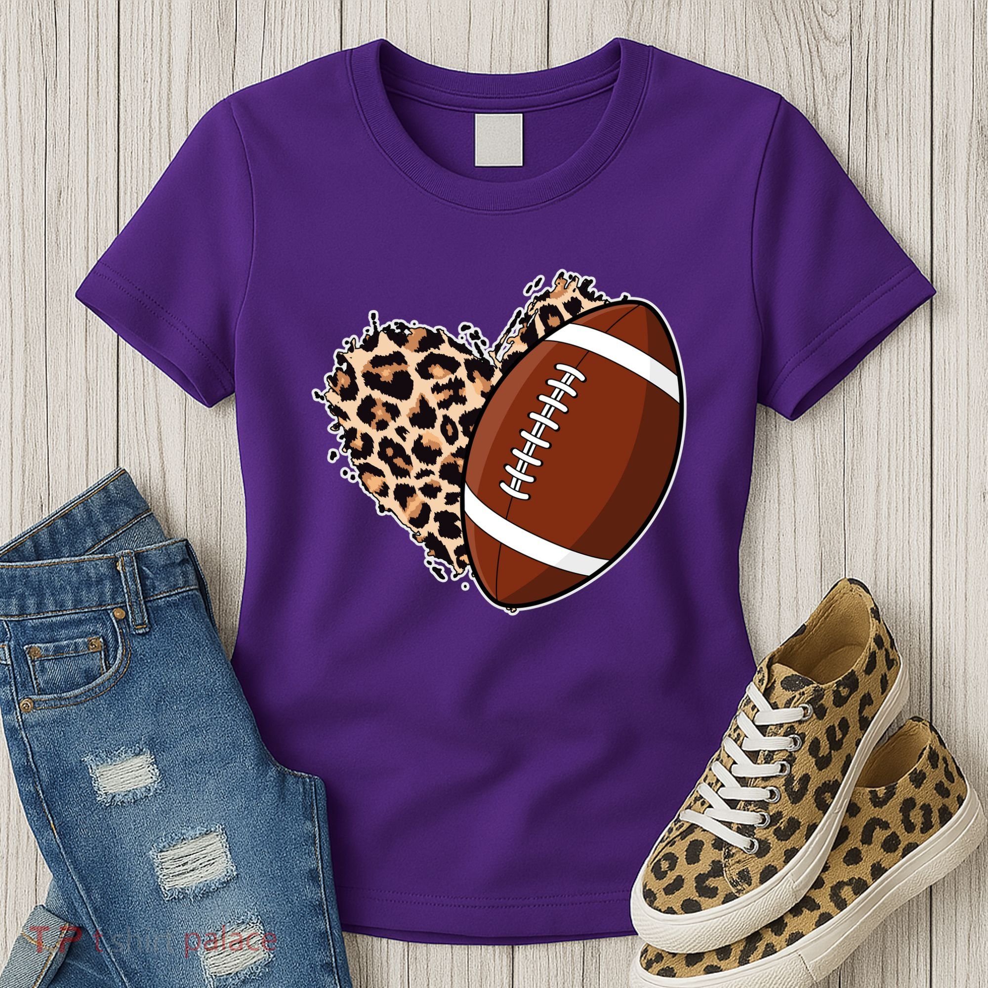 Leopard Print Heart Love Football Fan Women's T-Shirt