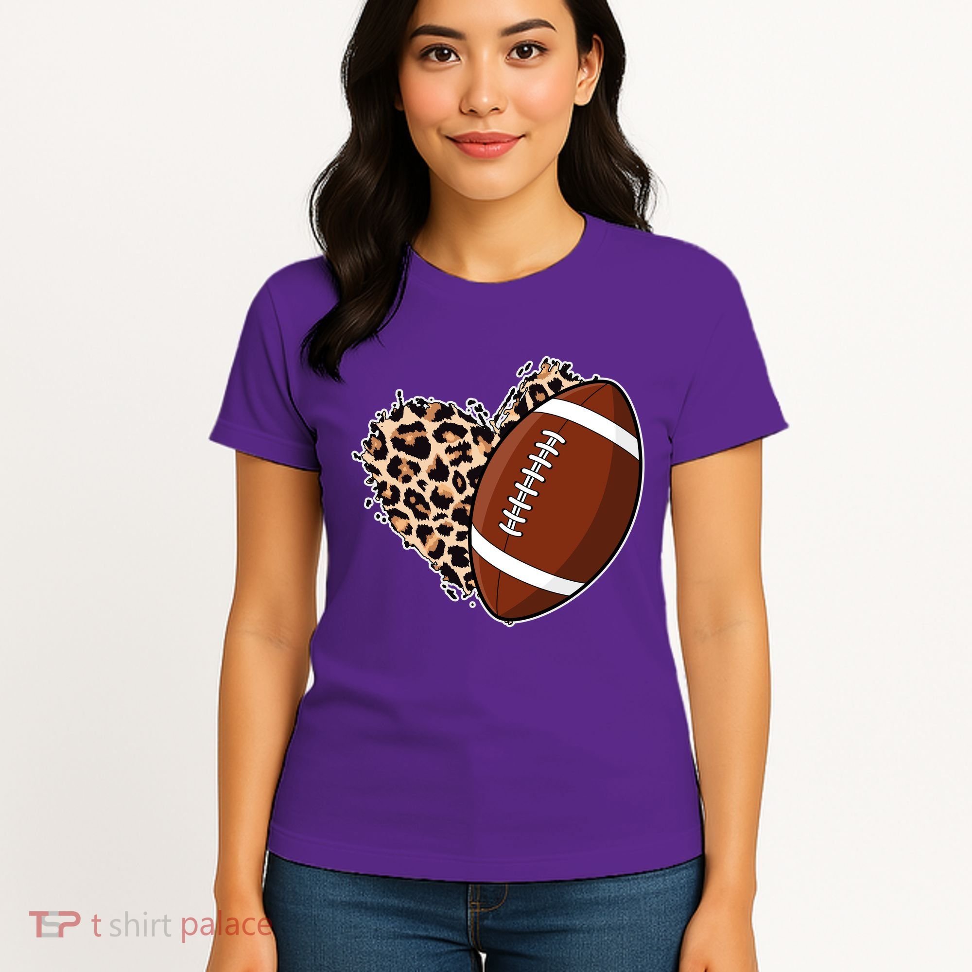 Leopard Print Heart Love Football Fan Women's T-Shirt