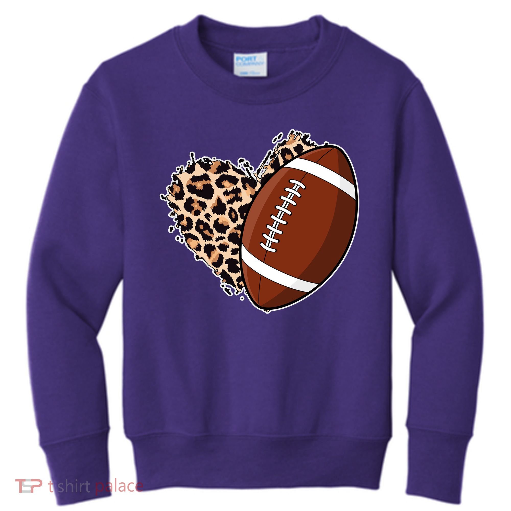 Leopard Print Heart Love Football Fan Kids Sweatshirt