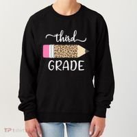 Leopard Print Hello Third Grade First Day Of School Teacher Funny Gift Women's Sweatshirt thumb 0