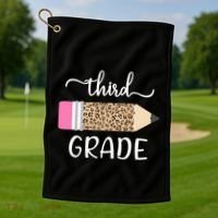 Leopard Print Hello Third Grade First Day Of School Teacher Funny Gift Golf Towel thumb 1