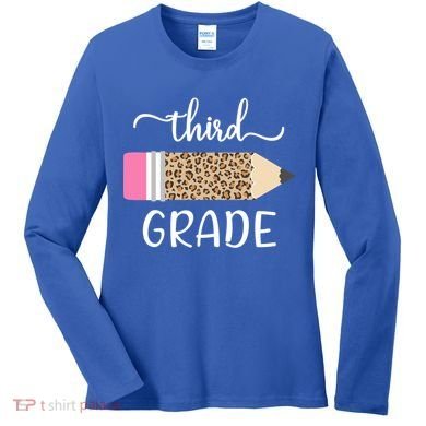 Leopard Print Hello Third Grade First Day Of School Teacher Funny Gift Women's Long Sleeve Shirt