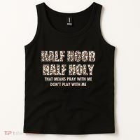 Leopard Print Half Hood Half That Means Pray With Me Dont Play With Me Tank Top thumb 2