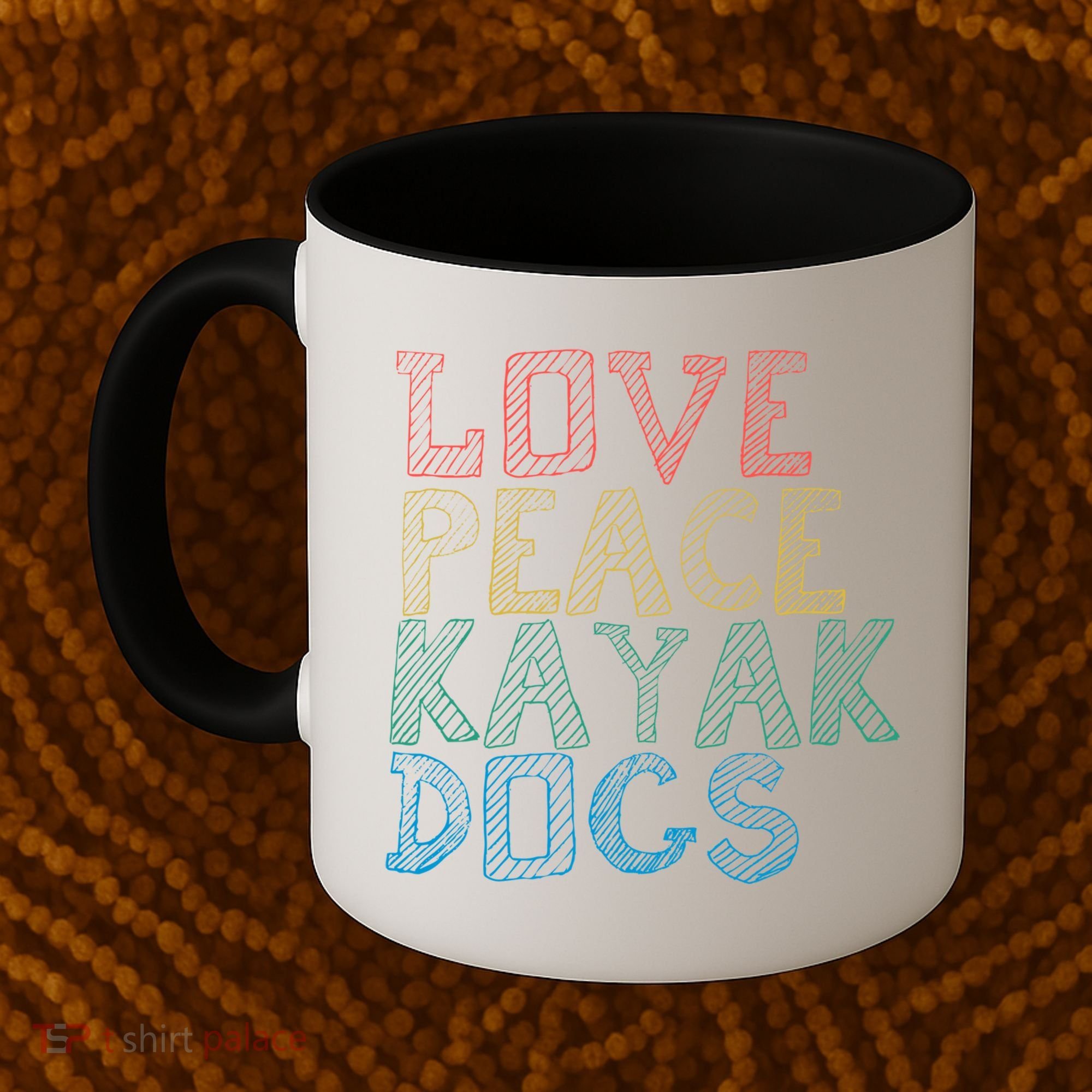 Love Peace Kayak Dogs Kayaking For Kayaker Whitewater Cute Gift Coffee Mug