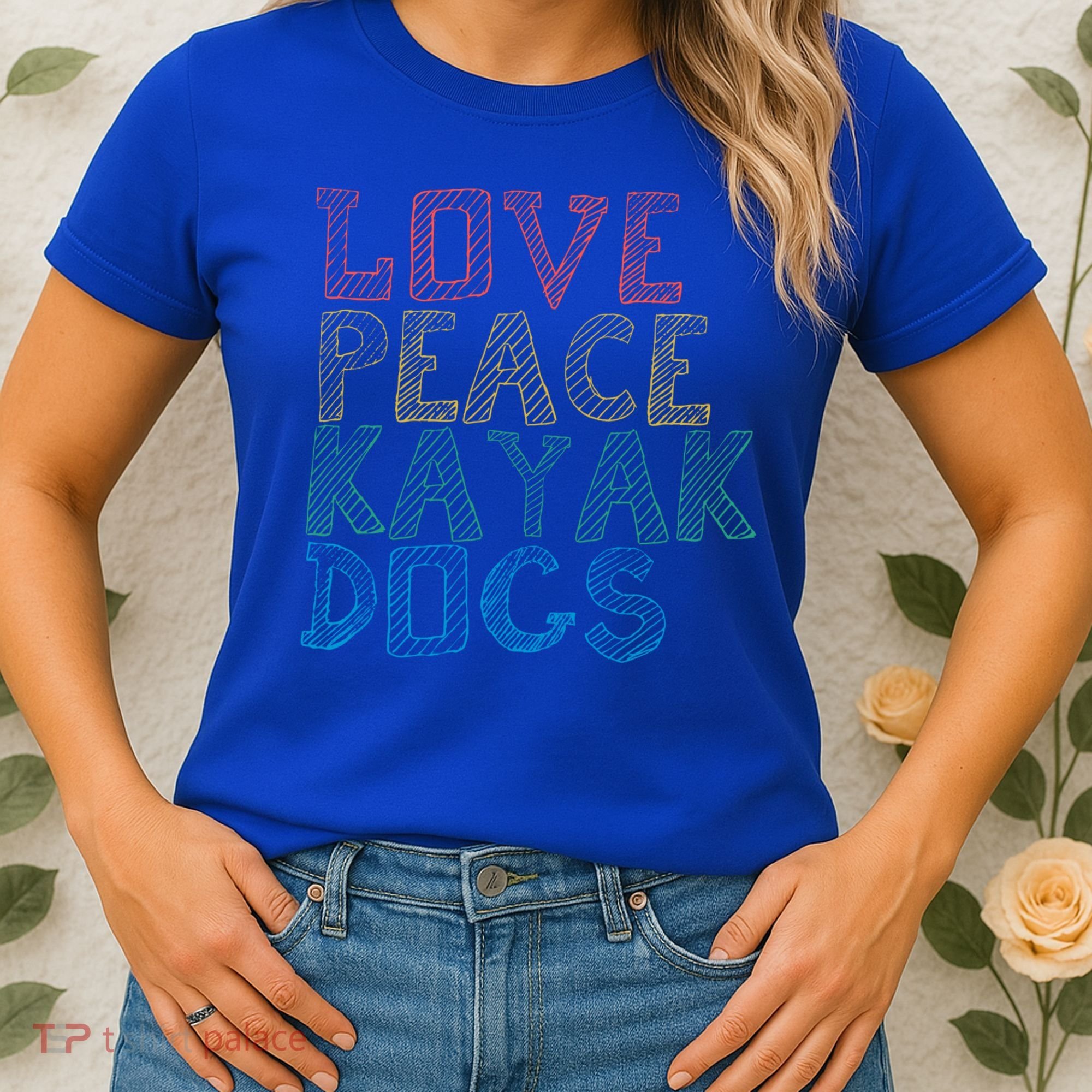 Love Peace Kayak Dogs Kayaking For Kayaker Whitewater Cute Gift Women's T-Shirt