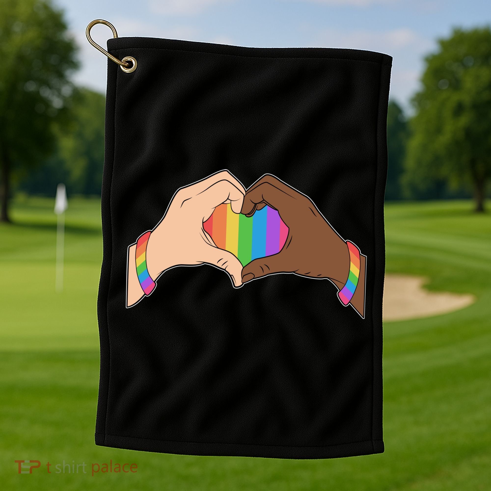 LGBT Pride Love Heart Hands Golf Towel