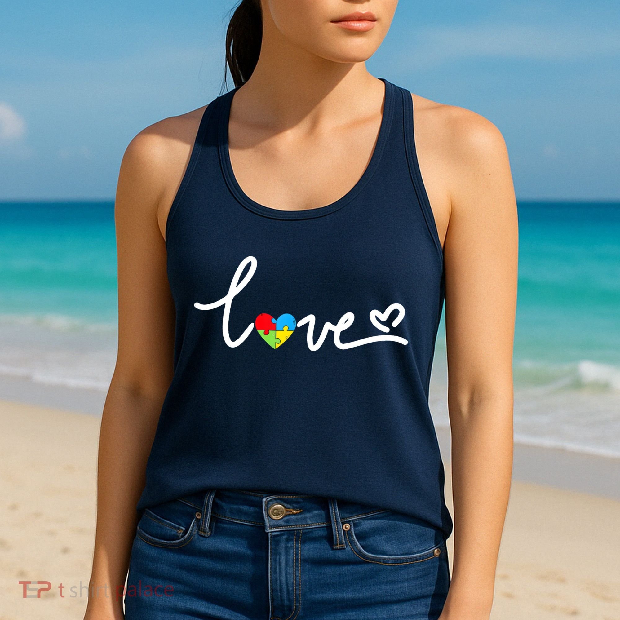 LOVE Puzzle Pieces Heart Autism Awareness Gifts Women's Tank Top