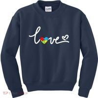 LOVE Puzzle Pieces Heart Autism Awareness Gifts Kids Sweatshirt thumb 0