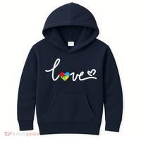 LOVE Puzzle Pieces Heart Autism Awareness Gifts Kids Hoodie thumb 0