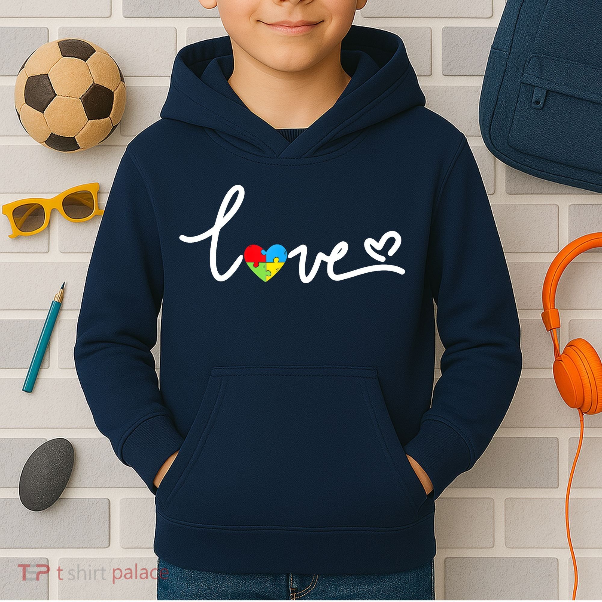 LOVE Puzzle Pieces Heart Autism Awareness Gifts Kids Hoodie
