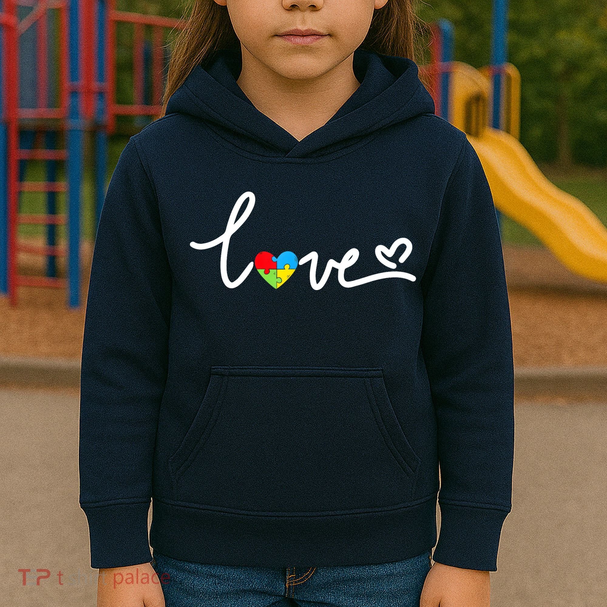 LOVE Puzzle Pieces Heart Autism Awareness Gifts Kids Hoodie