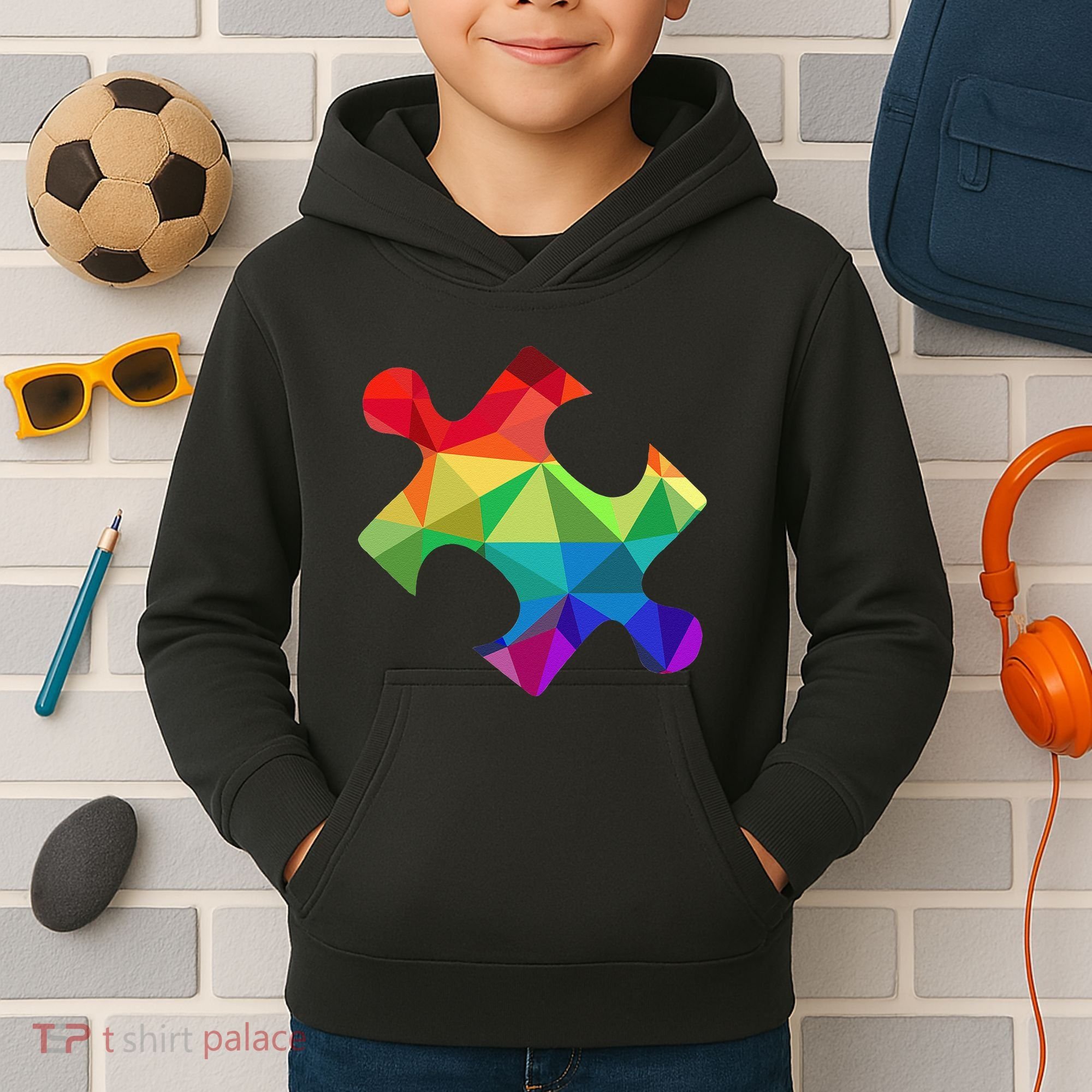 Low Poly Puzzles Autism Awareness Women Kids Hoodie