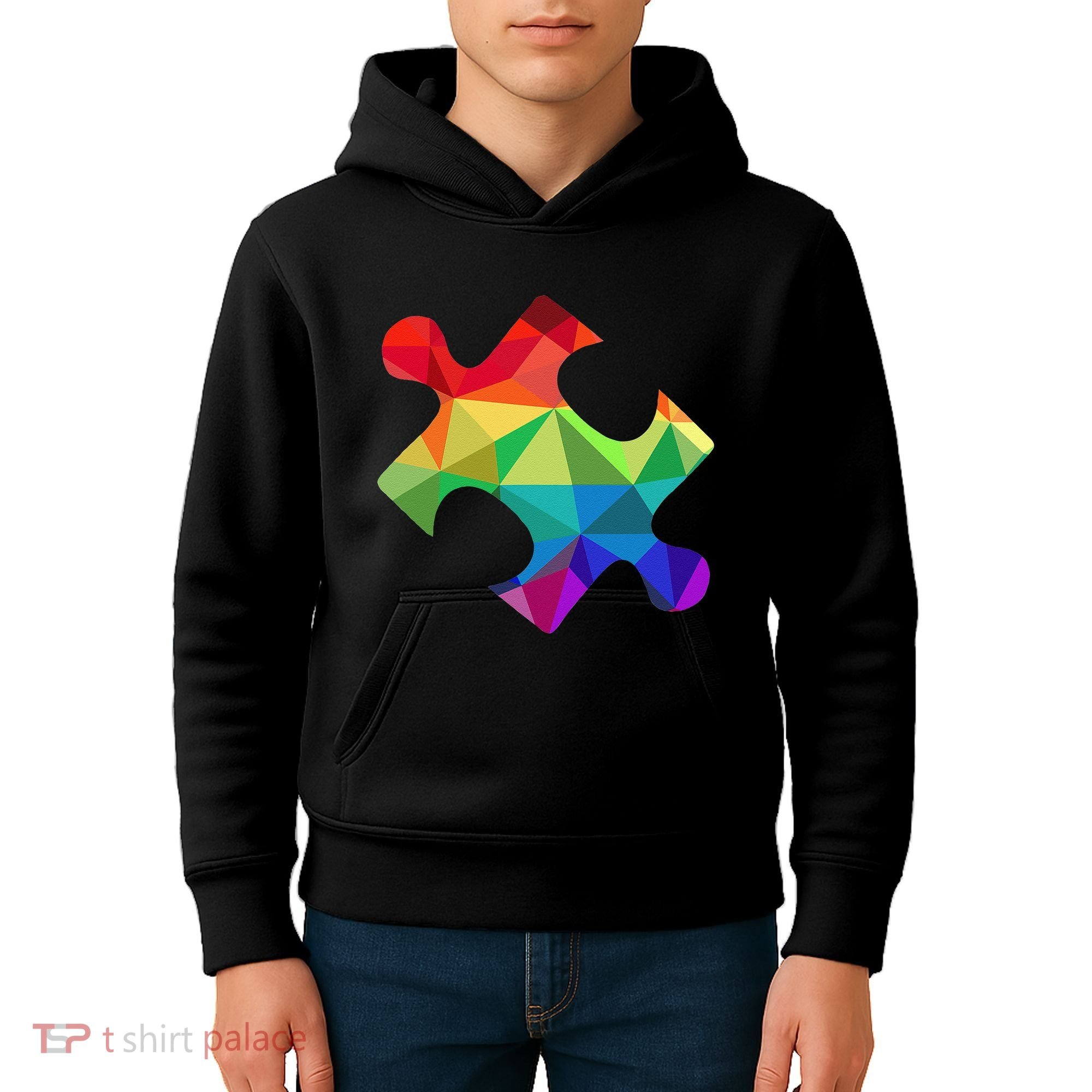 Low Poly Puzzles Autism Awareness Women Kids Hoodie
