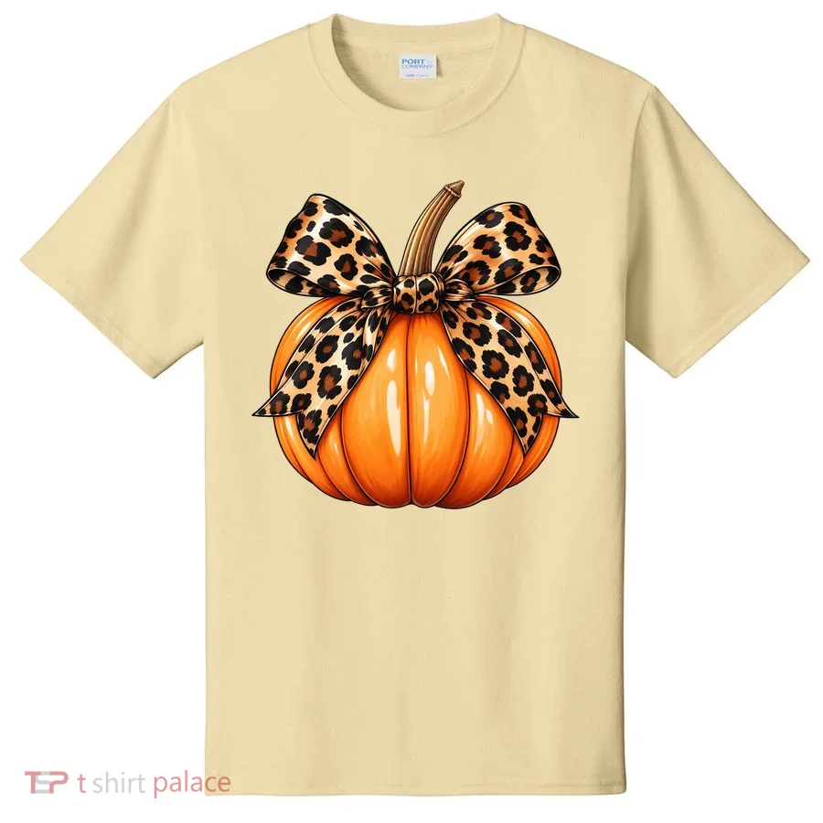 Leopard Print Pumpkin Bow Fall Harvest Decor Autumn T-Shirt