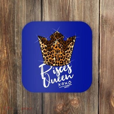 Leopard Pisces Queen Zodiac Sign With Leopard Pattern Crown Gift Coaster