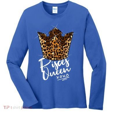 Leopard Pisces Queen Zodiac Sign With Leopard Pattern Crown Gift Women's Long Sleeve Shirt