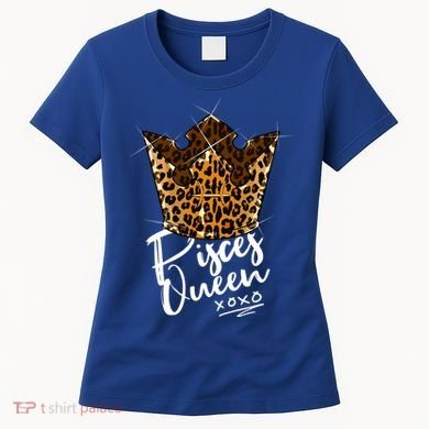 Leopard Pisces Queen Zodiac Sign With Leopard Pattern Crown Gift Women's T-Shirt