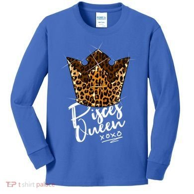 Leopard Pisces Queen Zodiac Sign With Leopard Pattern Crown Gift Kids Long Sleeve Shirt