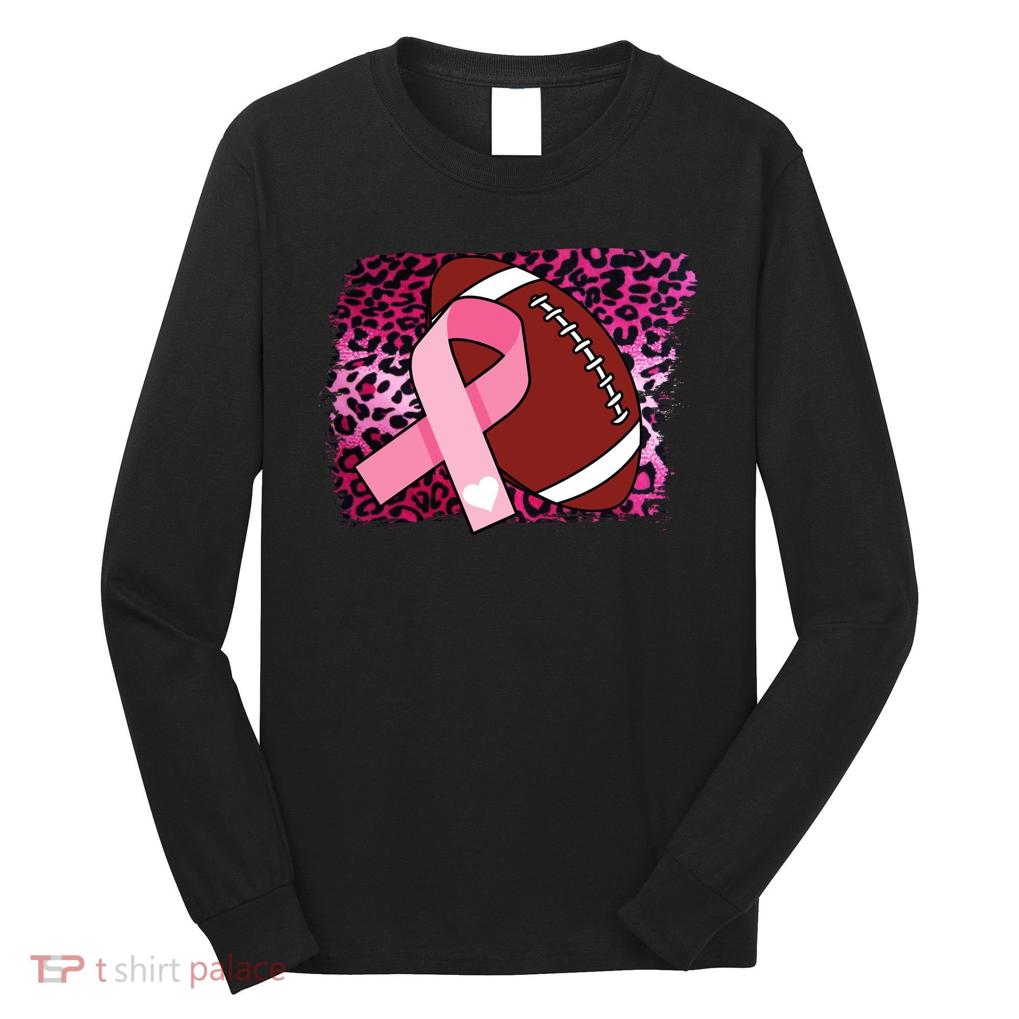 Leopard Pink Ribbon Breast Cancer Football Long Sleeve Shirt