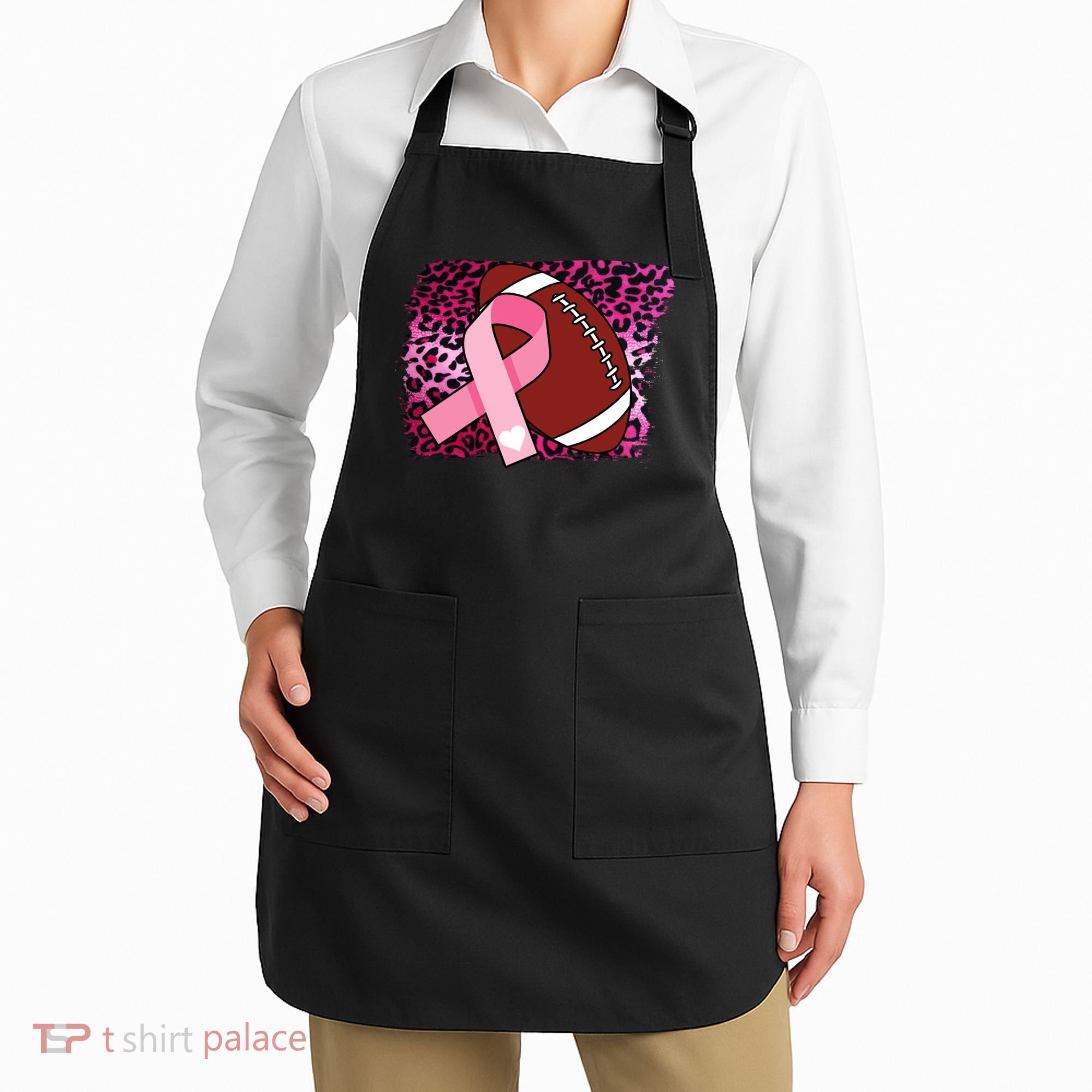 Leopard Pink Ribbon Breast Cancer Football Apron