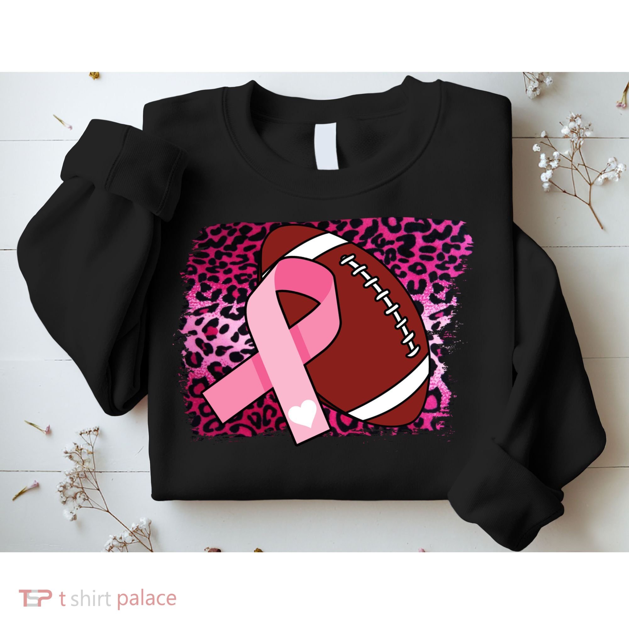Leopard Pink Ribbon Breast Cancer Football Sweatshirt
