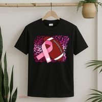 Leopard Pink Ribbon Breast Cancer Football T-Shirt thumb 2