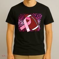 Leopard Pink Ribbon Breast Cancer Football T-Shirt thumb 3