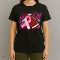 Leopard Pink Ribbon Breast Cancer Football T-Shirt thumb 4