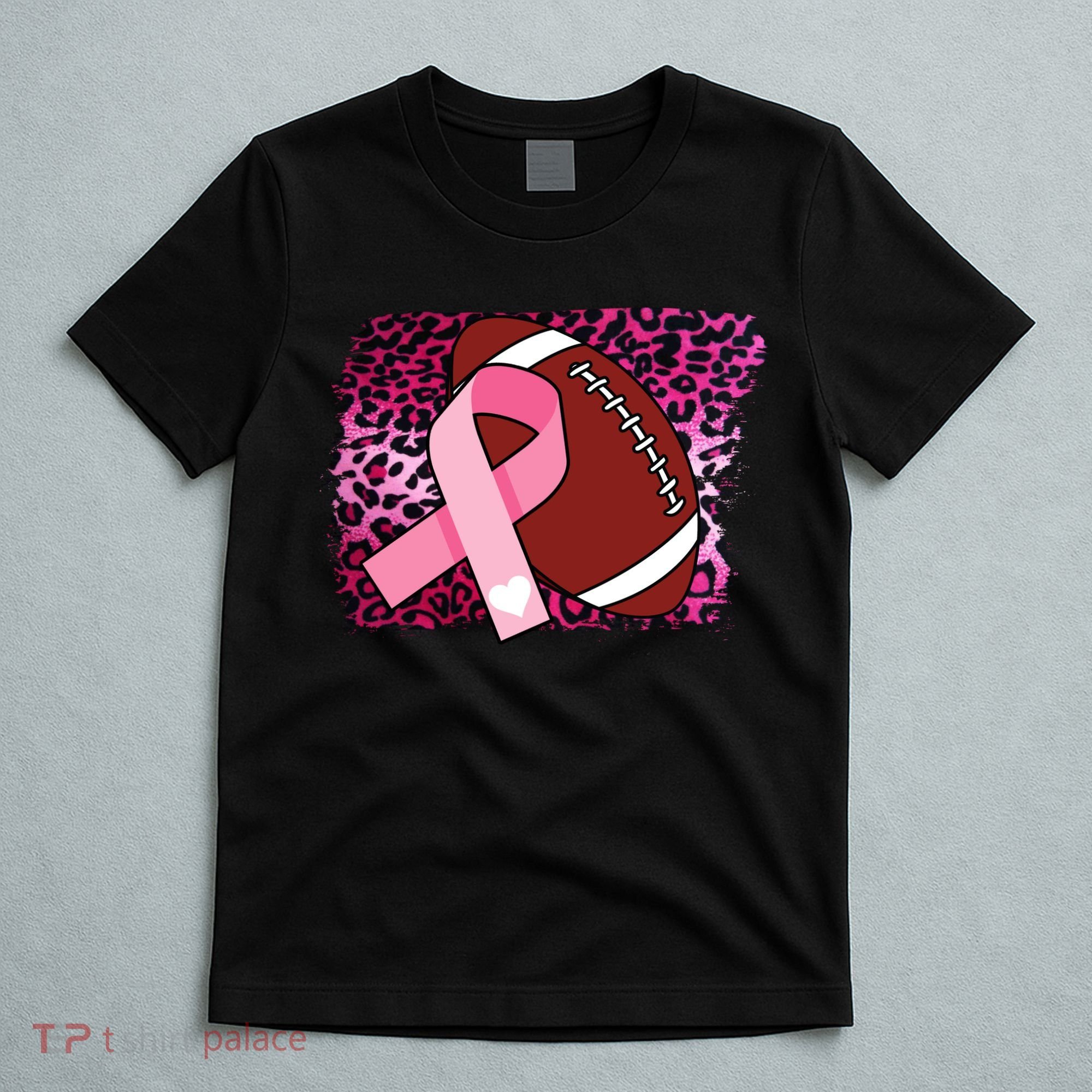 Leopard Pink Ribbon Breast Cancer Football T-Shirt