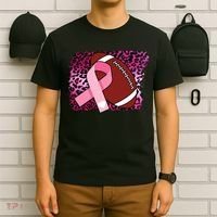 Leopard Pink Ribbon Breast Cancer Football T-Shirt thumb 6