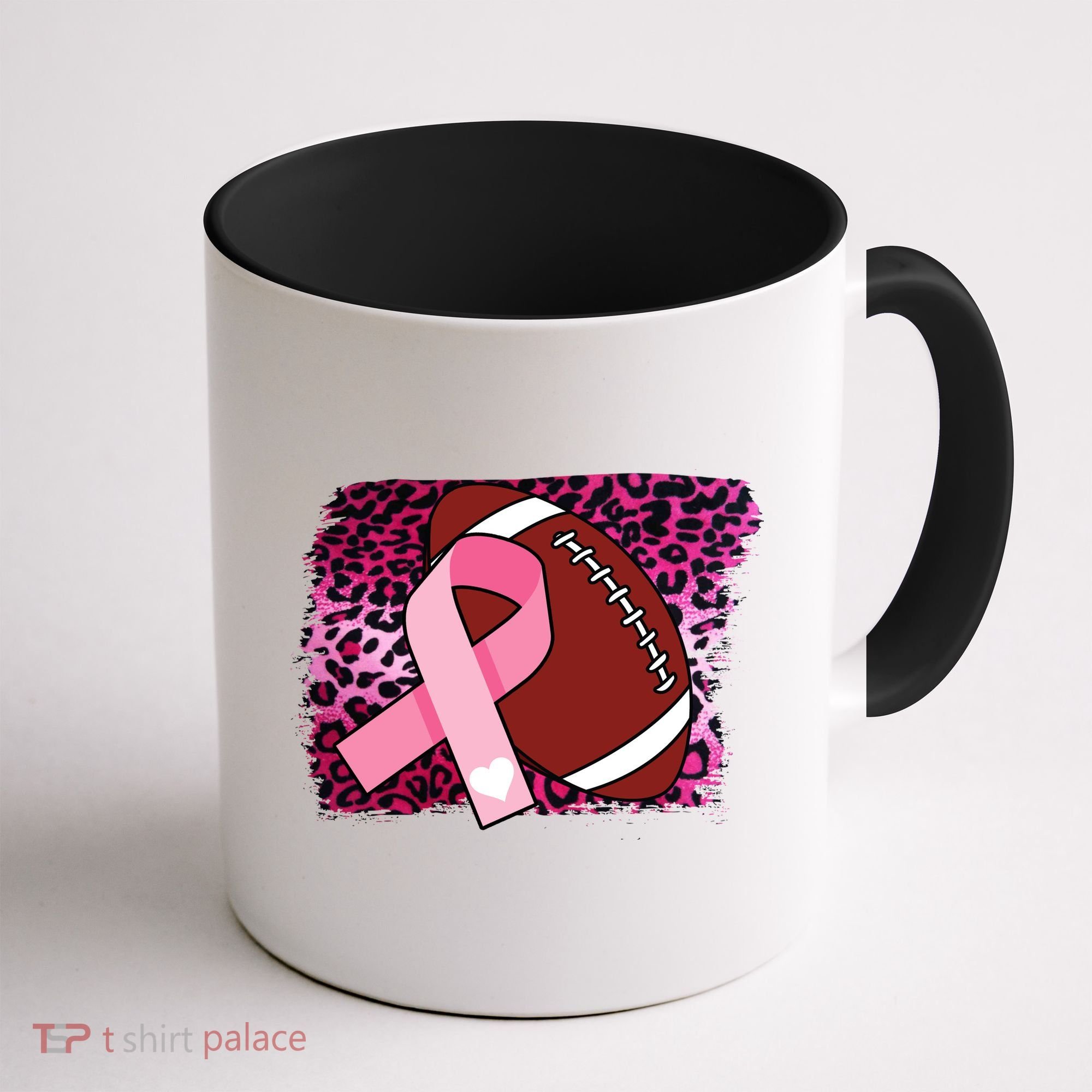 Leopard Pink Ribbon Breast Cancer Football Coffee Mug