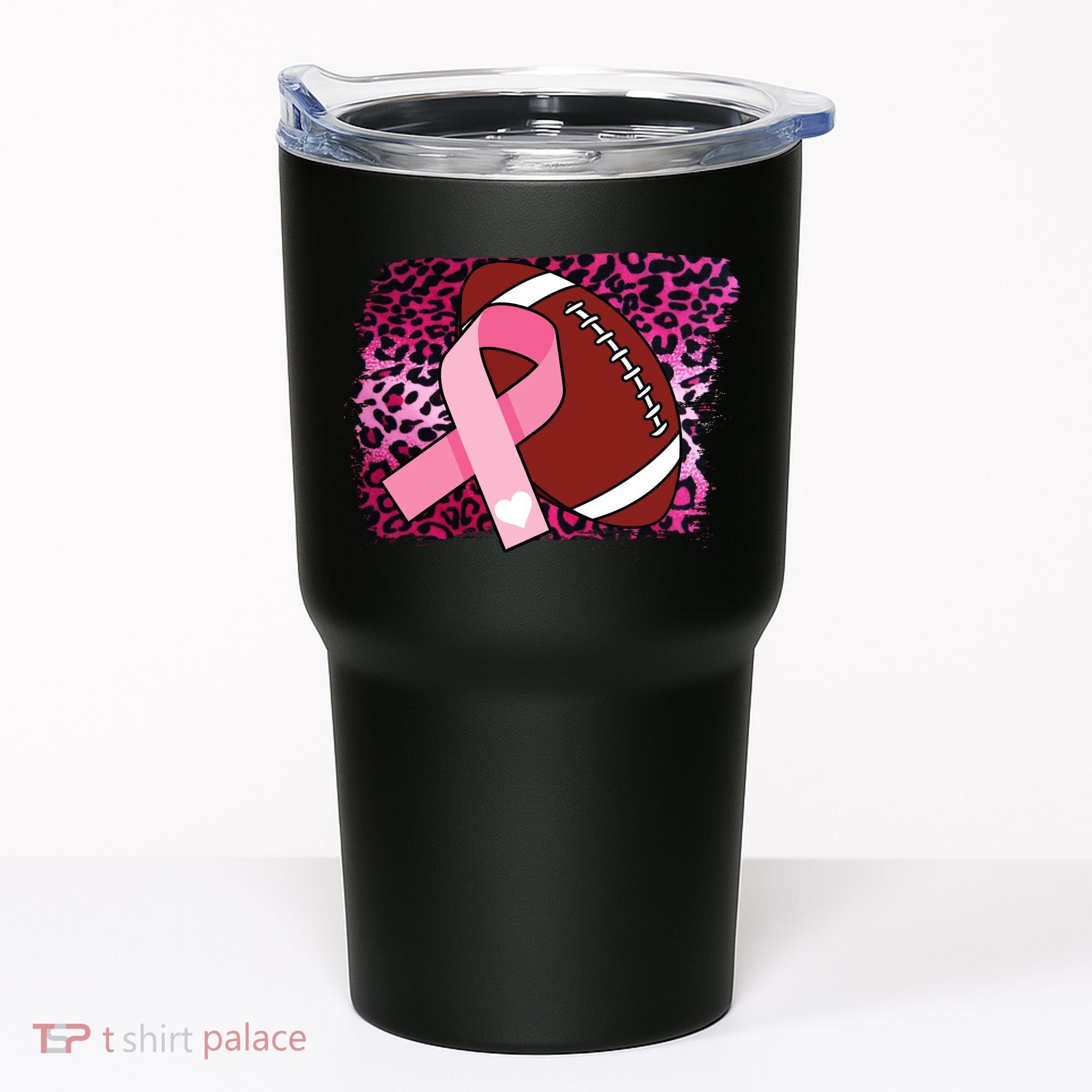 Leopard Pink Ribbon Breast Cancer Football Tumbler