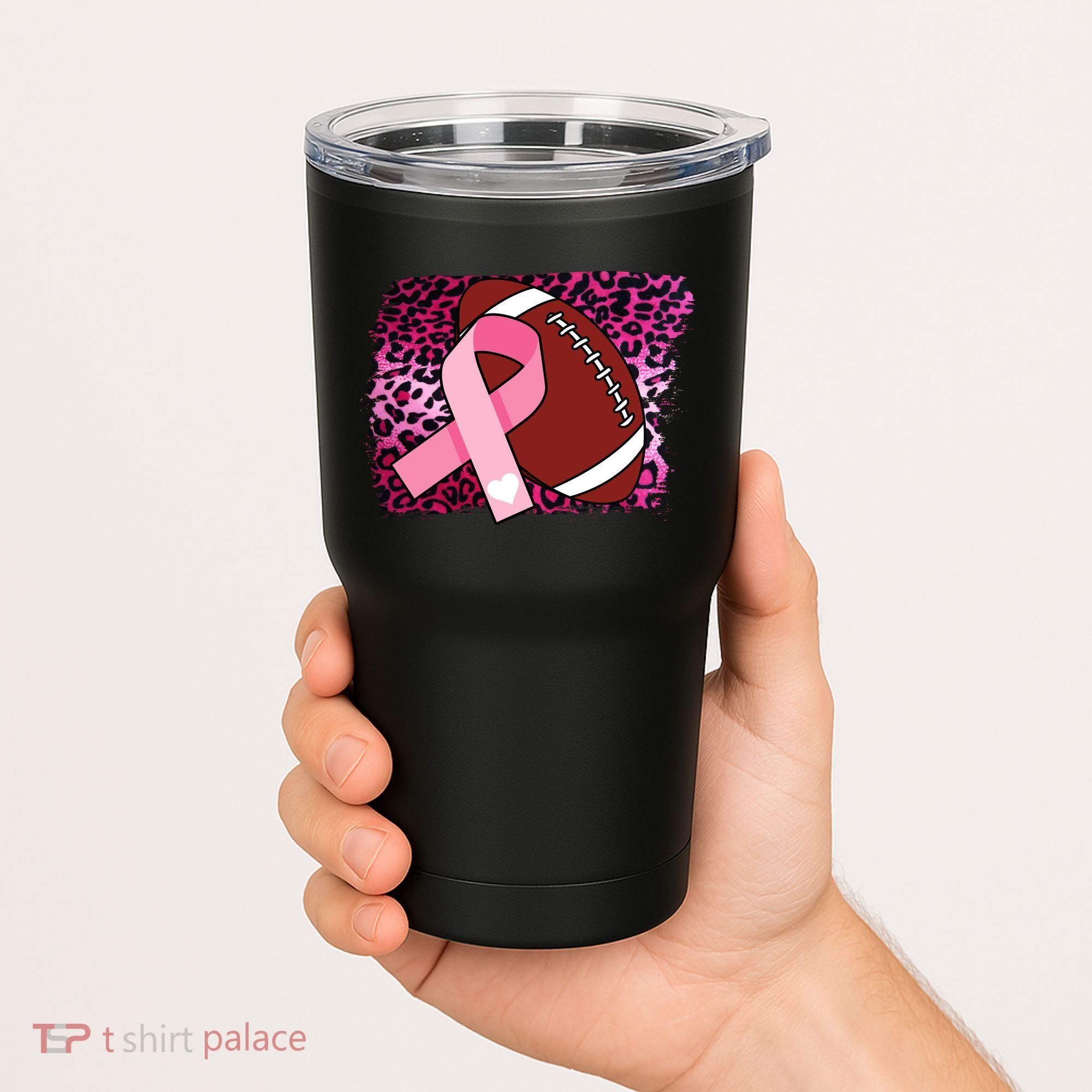 Leopard Pink Ribbon Breast Cancer Football Tumbler