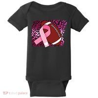 Leopard Pink Ribbon Breast Cancer Football Baby Bodysuit thumb 0