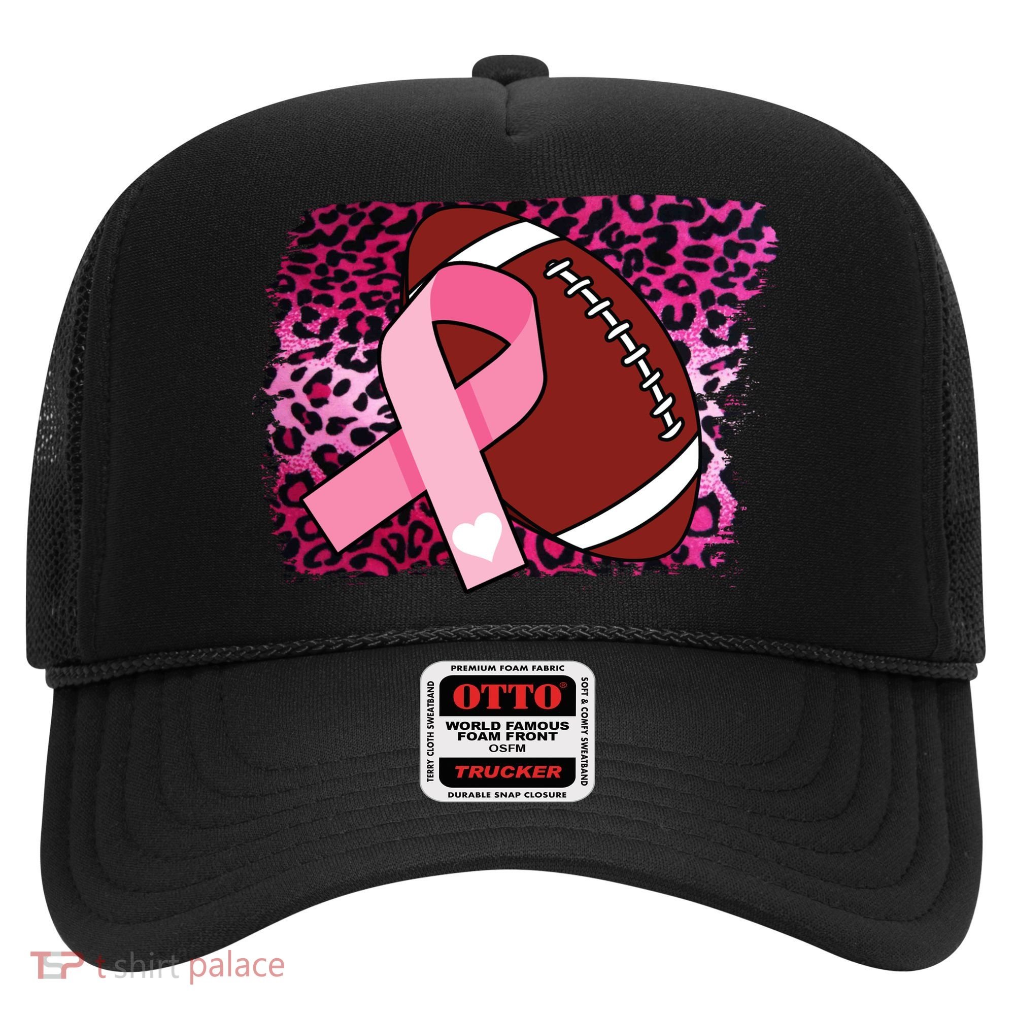 Leopard Pink Ribbon Breast Cancer Football Hat