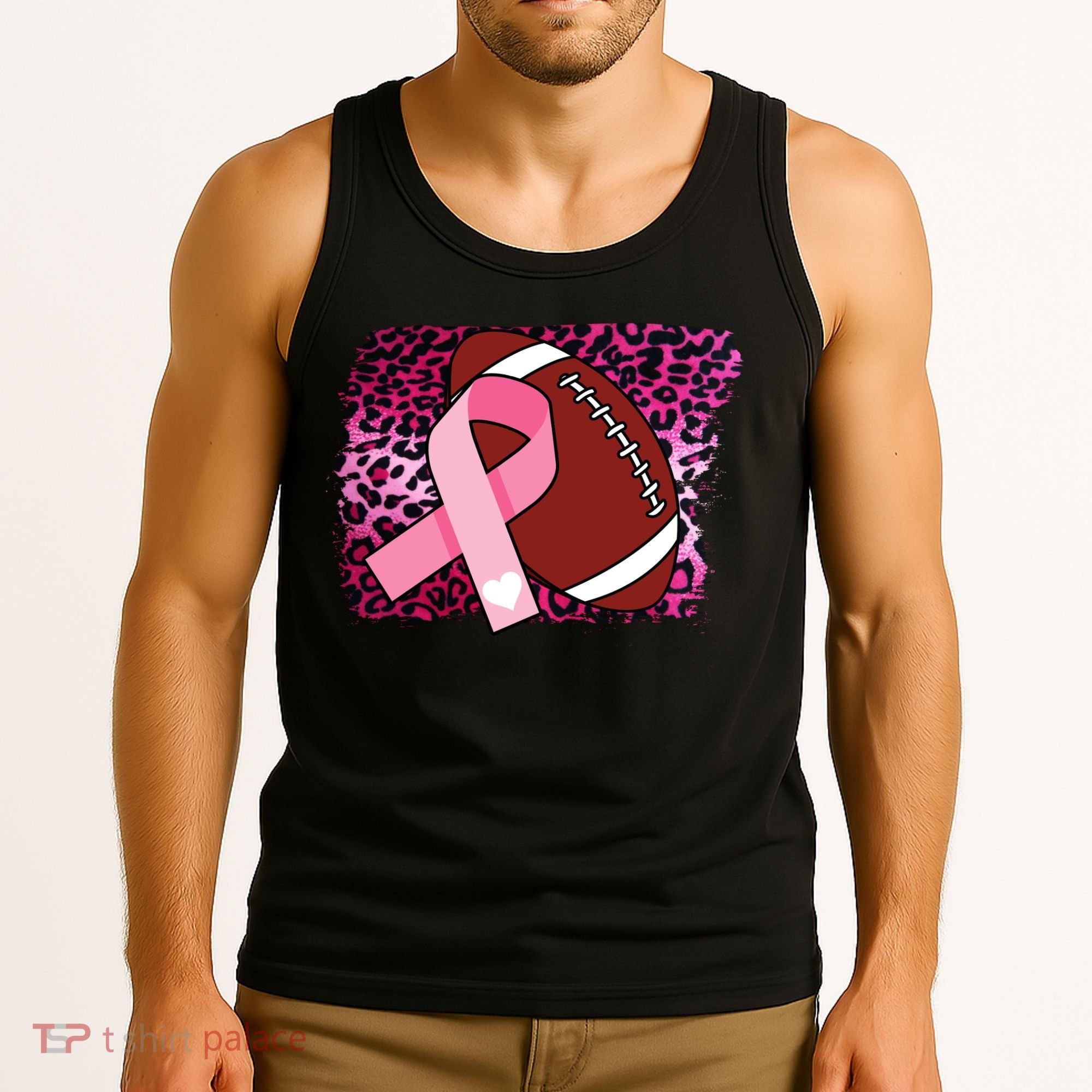 Leopard Pink Ribbon Breast Cancer Football Tank Top