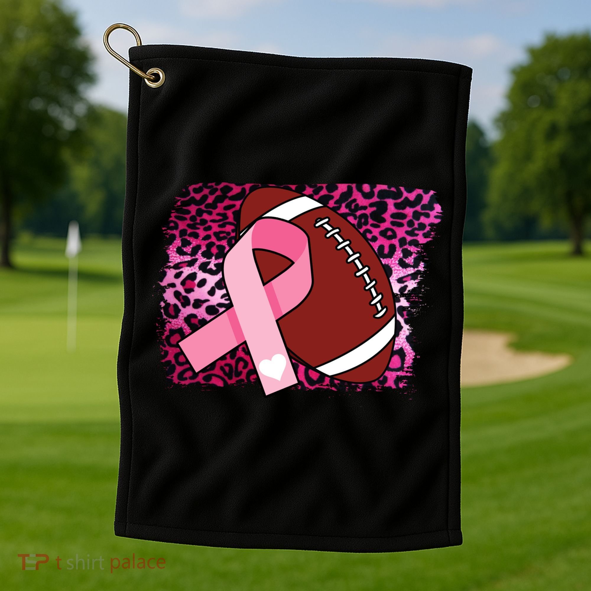 Leopard Pink Ribbon Breast Cancer Football Golf Towel