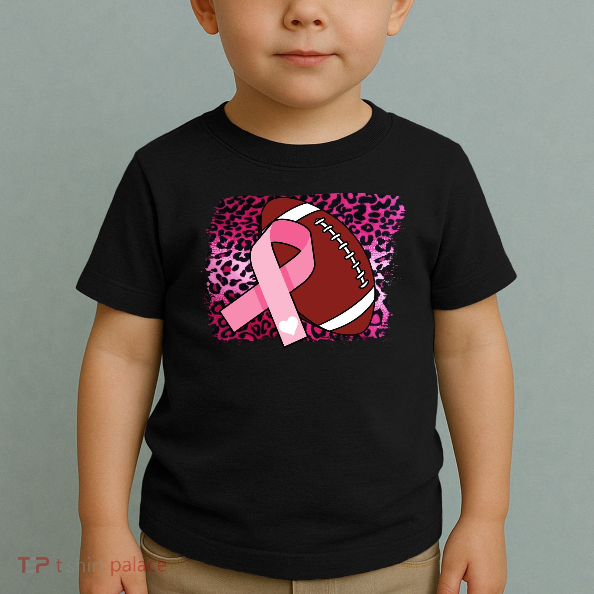 Leopard Pink Ribbon Breast Cancer Football Toddler T-Shirt