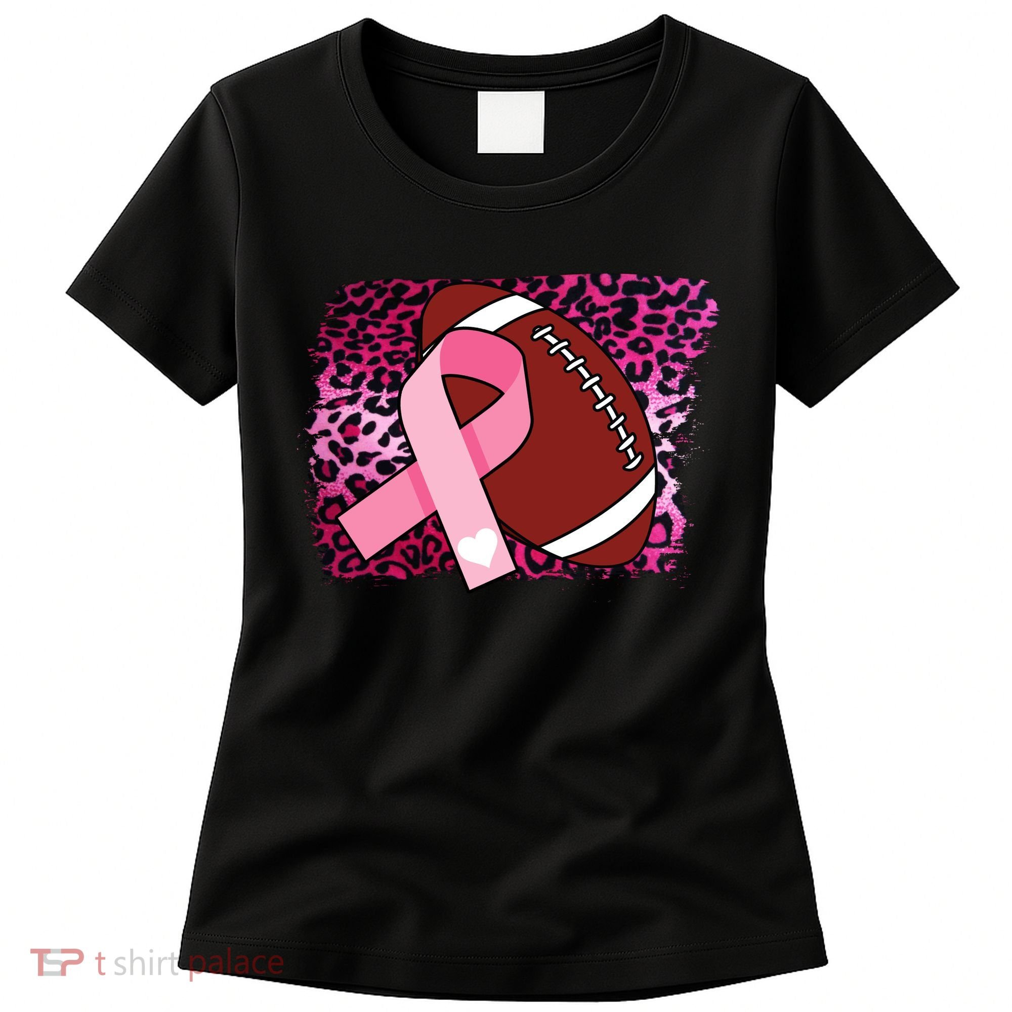Leopard Pink Ribbon Breast Cancer Football Women's T-Shirt