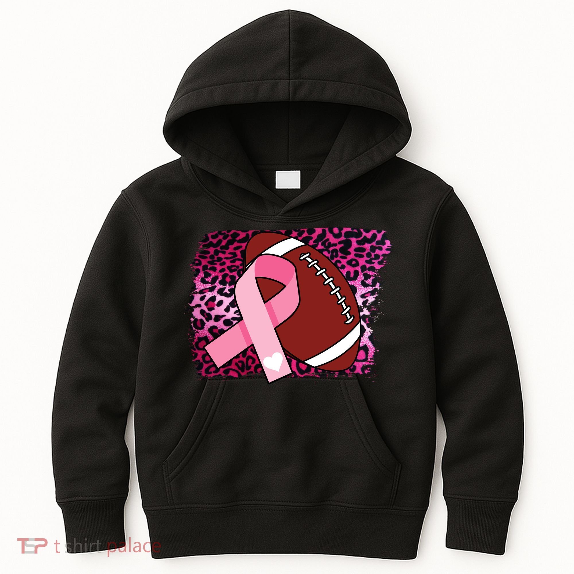 Leopard Pink Ribbon Breast Cancer Football Kids Hoodie