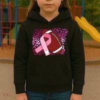 Leopard Pink Ribbon Breast Cancer Football Kids Hoodie thumb 3