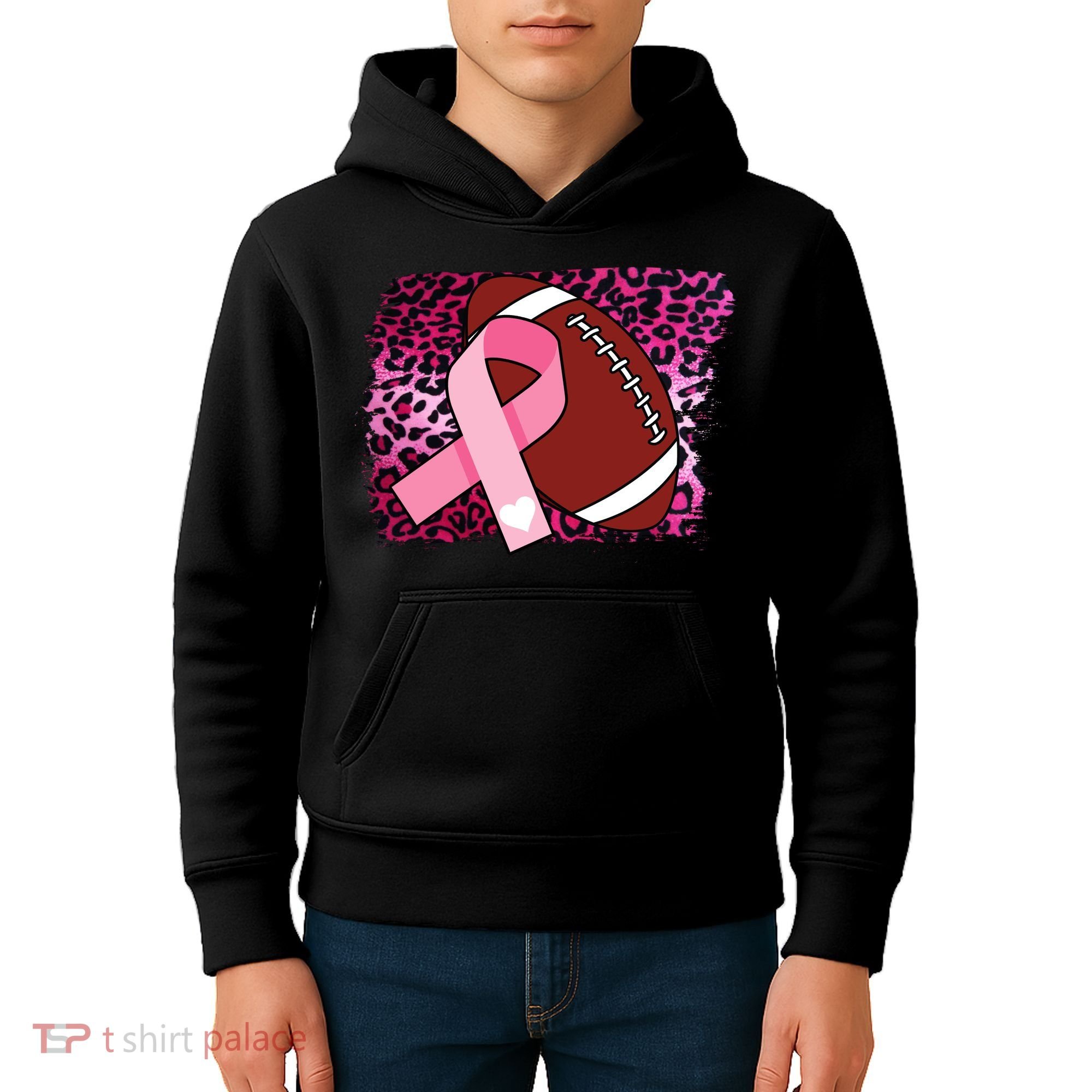 Leopard Pink Ribbon Breast Cancer Football Kids Hoodie