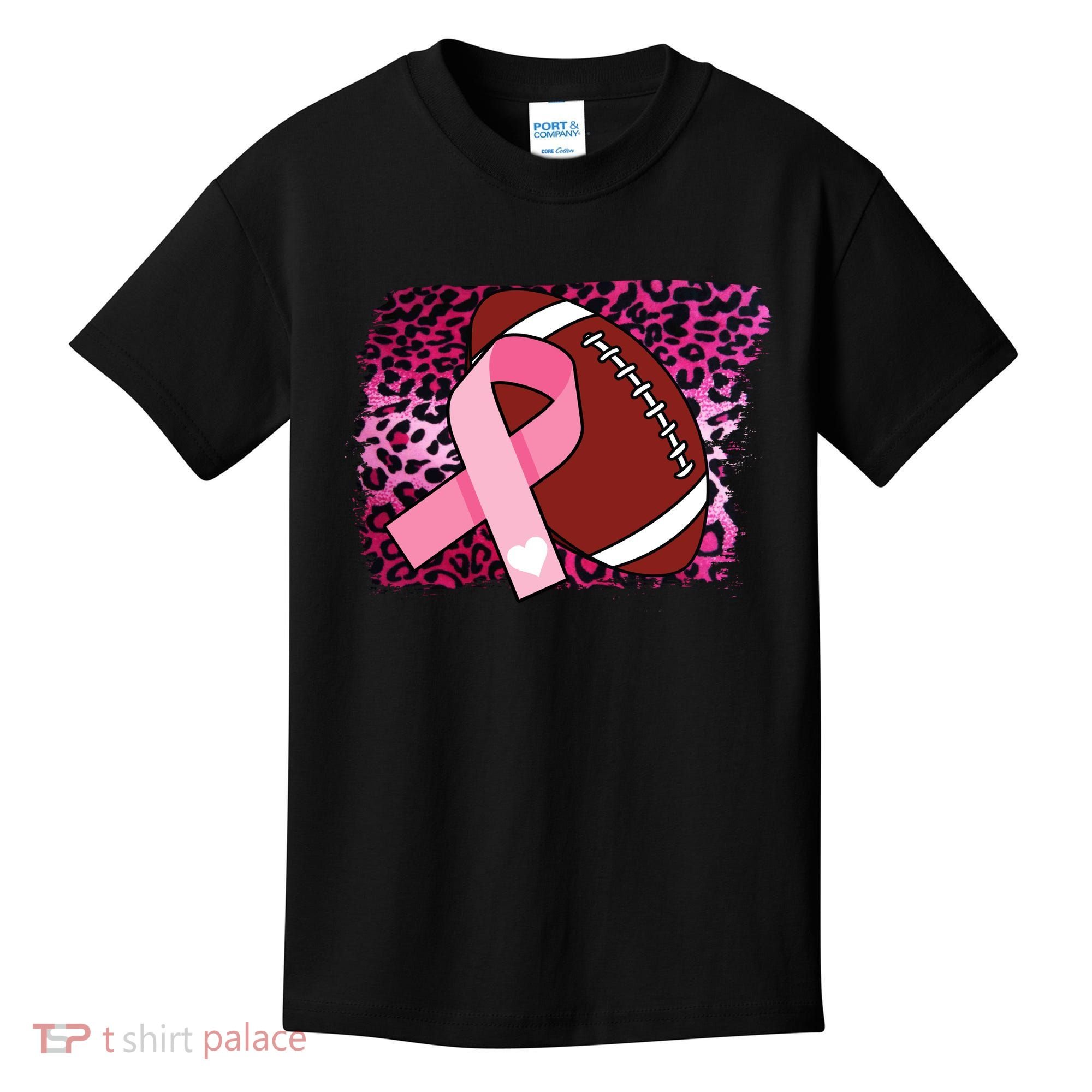 Leopard Pink Ribbon Breast Cancer Football Kids T-Shirt