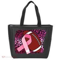 Leopard Pink Ribbon Breast Cancer Football Tote Bag thumb 0