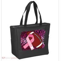 Leopard Pink Ribbon Breast Cancer Football Tote Bag thumb 2