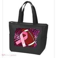 Leopard Pink Ribbon Breast Cancer Football Tote Bag thumb 3