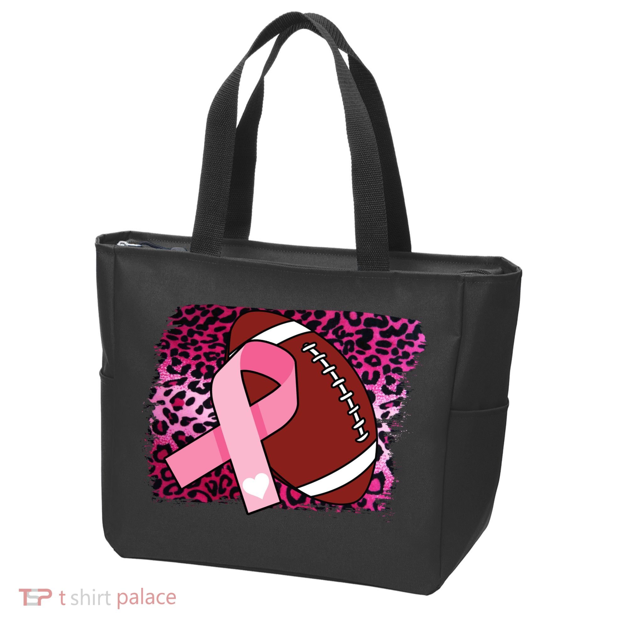 Leopard Pink Ribbon Breast Cancer Football Tote Bag